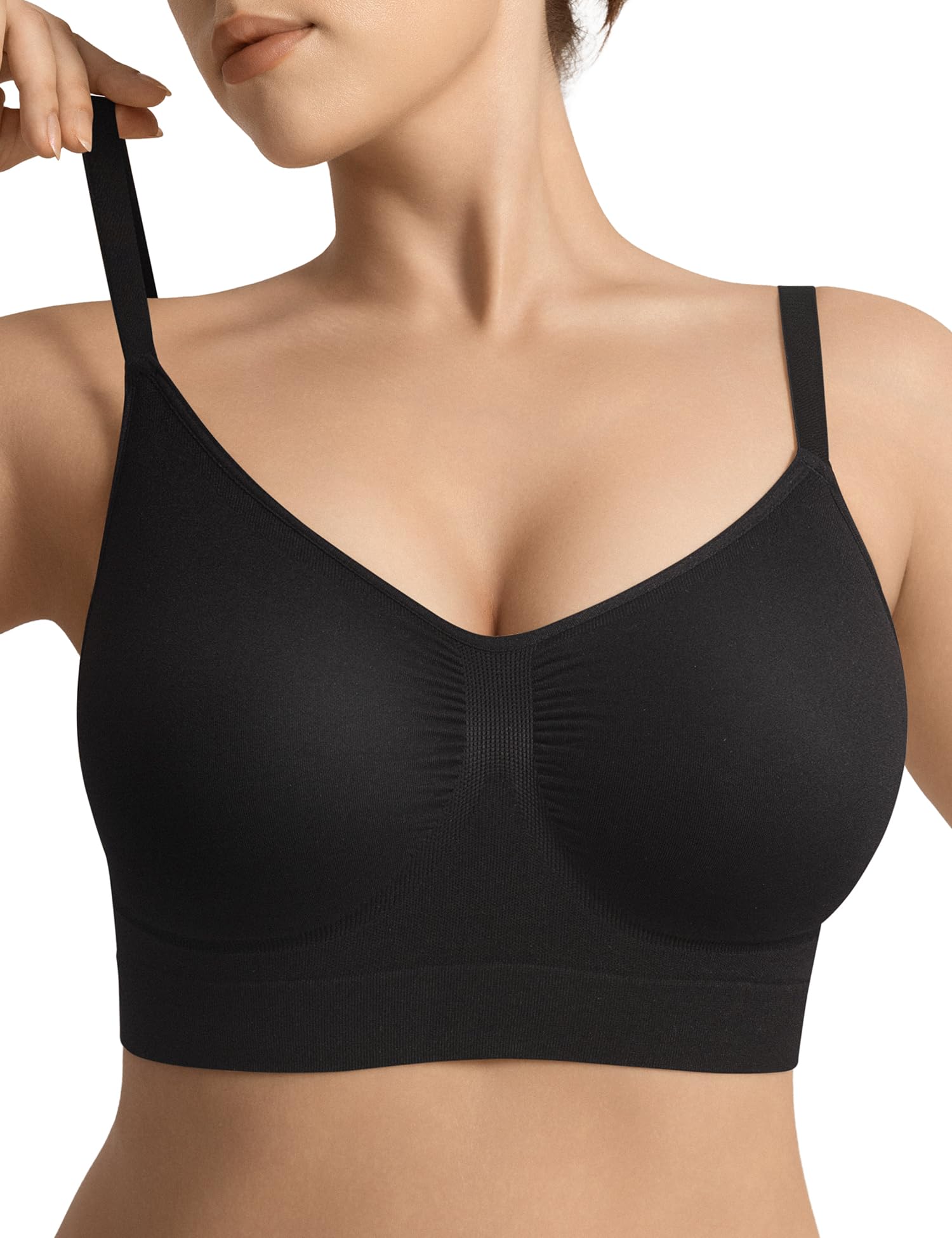 Photo 1 of GEWIMO Bralettes for Women with Support Comfortable Bras No Underwire Seamless Everyday Bras Black