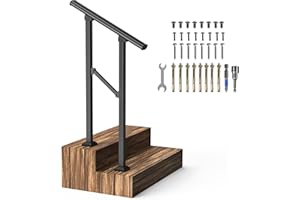 HOOSHEE 2 Steps Handrails for Outdoor Steps,Heavy Duty Metal Handrail,Black Wrought Iron Railing for Wooden Steps,Handrails for Concrete Steps,Hand Rails for Indoor/Outdoor Steps for Elderly(1-2 Steps)