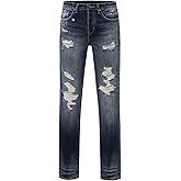 Men's Slim Fit Straight Leg Jeans Distressed Casual Ripped Denim Pants
