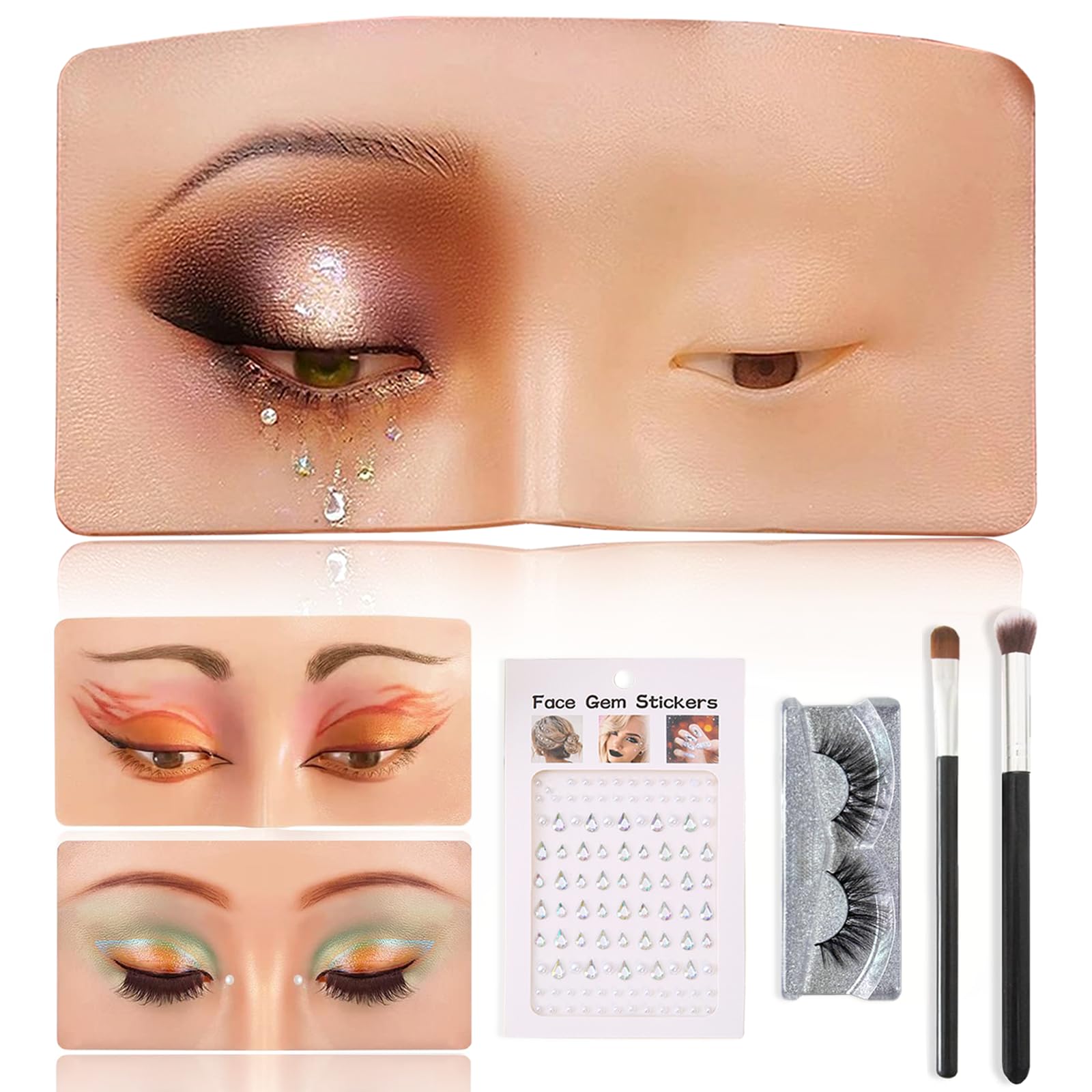 Penubuy Makeup Practice Face Board, Silicone Makeup Mannequin Face Board for Practice with Brushes Eyelashes Rhinestones Sticker-HF&Bright
