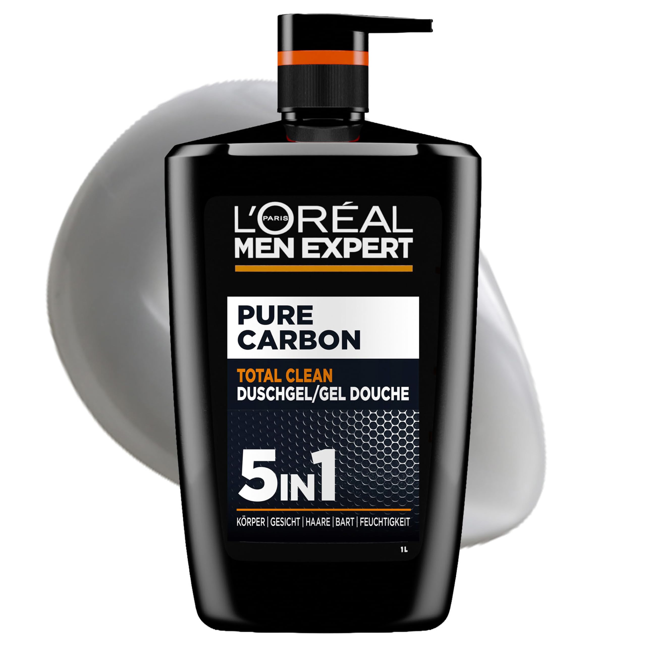 L'Oréal Men Expert XXXL 5in1 Duschgel und Shampoo für Männer, Duschbad zur Reinigung von Körper, Haar und Gesicht, Herren Körperpflege für langanhaltende Frische mit Karbon, Pure Carbon, 1 x 1000 ml
