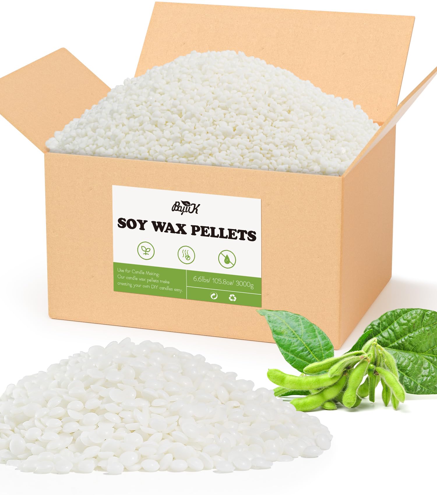 Soy Wax, BOYUJK Premium Natural Candle Wax, 100% Soy Wax for Candle Making from Organic Farm, No additives, Harmless and Pure (3KG)