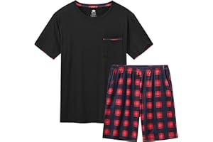 MoFiz Men's Pajamas Set Sleepwear Sleep Shirt and Shorts Pajama Set Lightweight Soft Mens Pjs Lounge Set with Pockets S-3XL