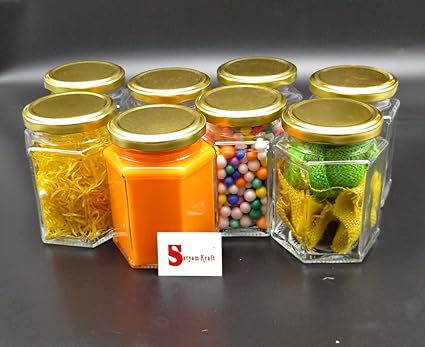 Satyam Kraft (Pack Of 8)Hexagon Glass Jar And Container(220 ml) With Rust Proof Air Tight Lid