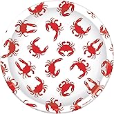 Beistle Crab Plates – 16 Pack, Round White & Red Disposable Dinner Plates, Coastal Seafood Party Supplies for Crab Feasts, Lobster Bakes, Summer Cookouts, Beach Parties & Nautical Celebrations, 9"