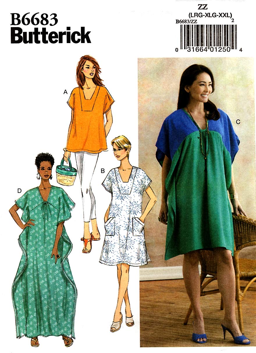 Butterick Pattern B6683 Misses' Tunic and Caftan, White, ZZ (LRG-XLG-XXL)