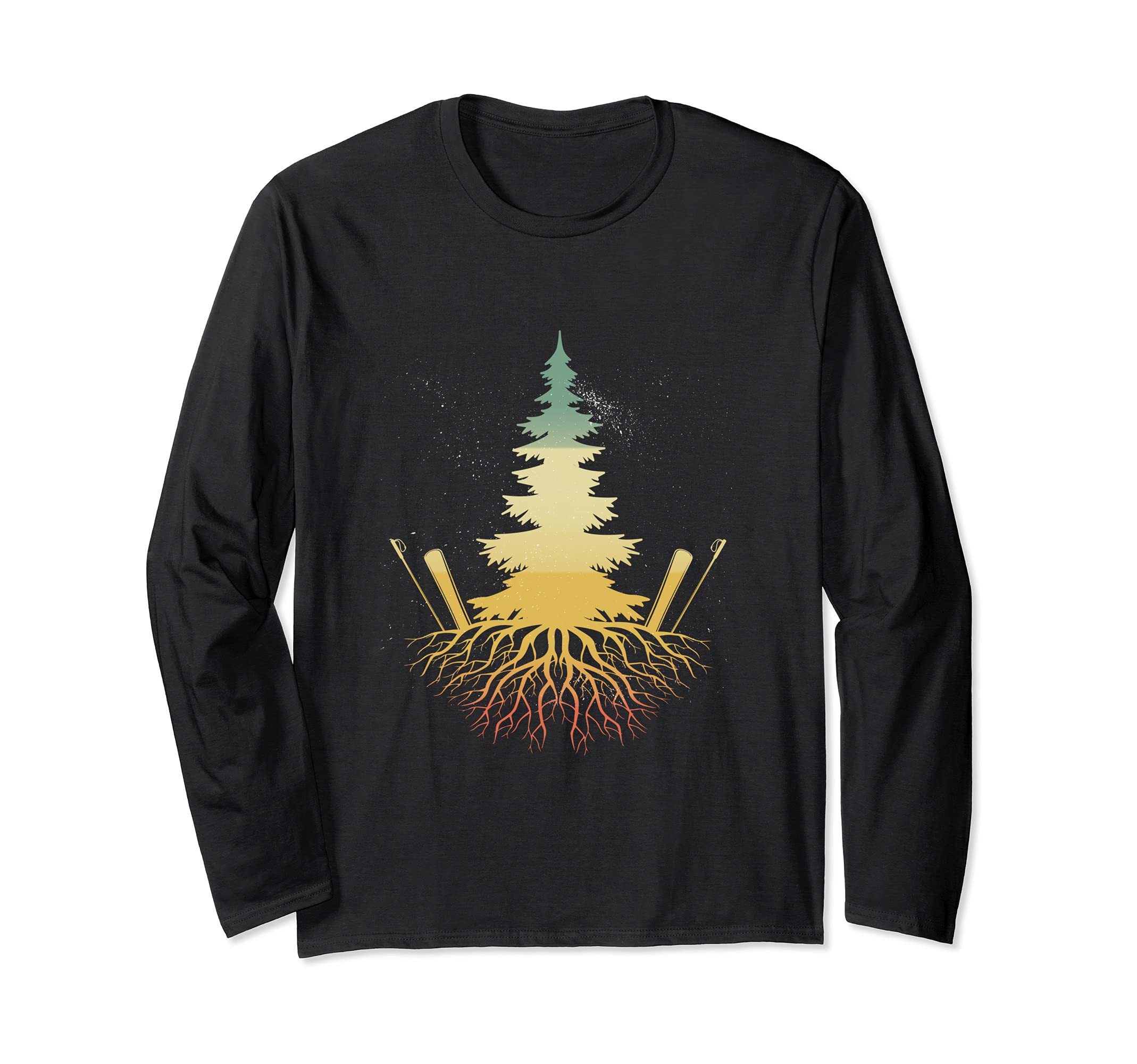 Vintage Tree Nature Snow Mountains Ski Sporty Skies Skiing Long Sleeve T-Shirt