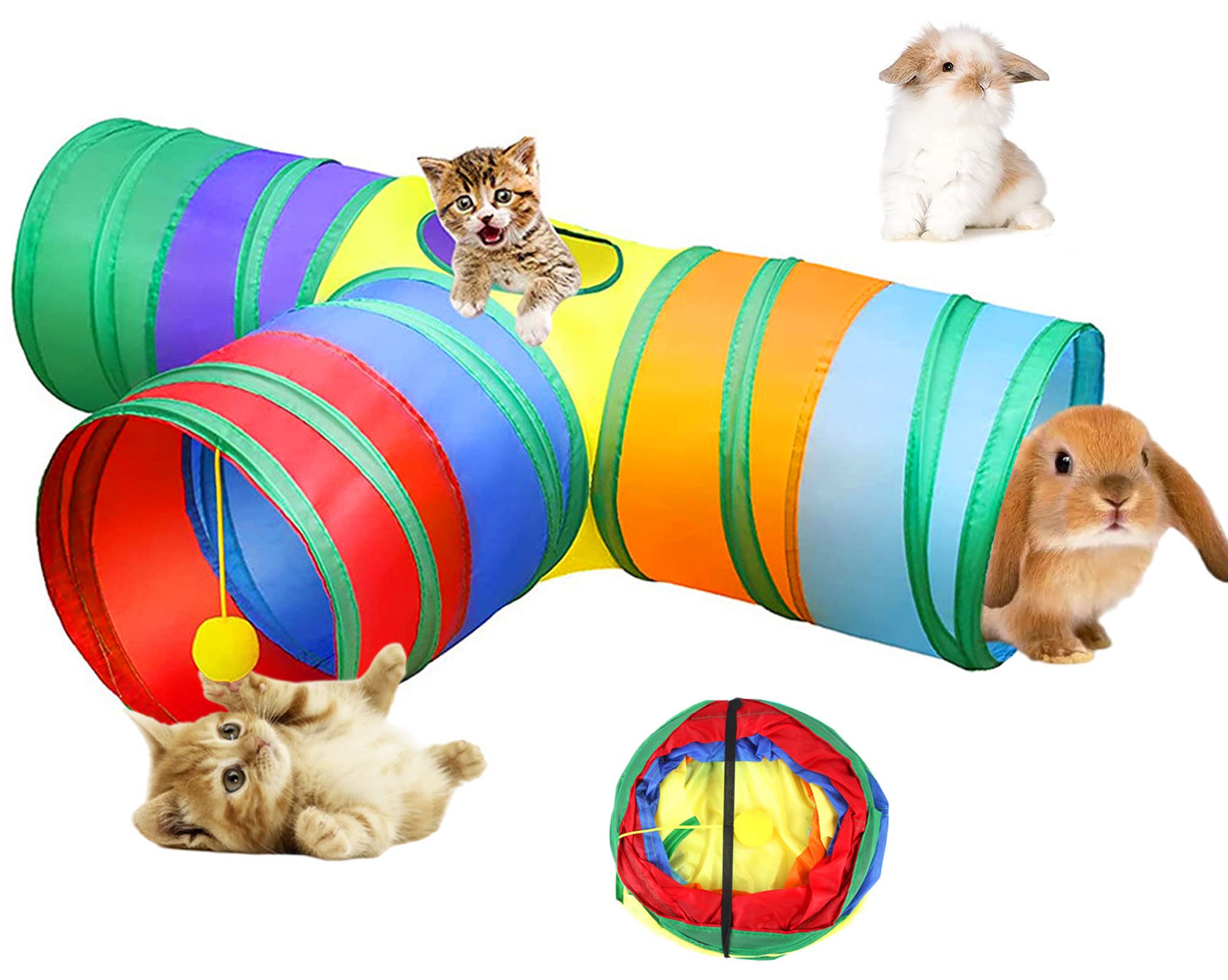 SUPJADE Rabbit Bunny Cats Tunnels-Toys - Tube Collapsible 3 Way Rabbit Guinea Pigs Hides Hideout Small Animal Activity Toys Kitten Tunnel Tube