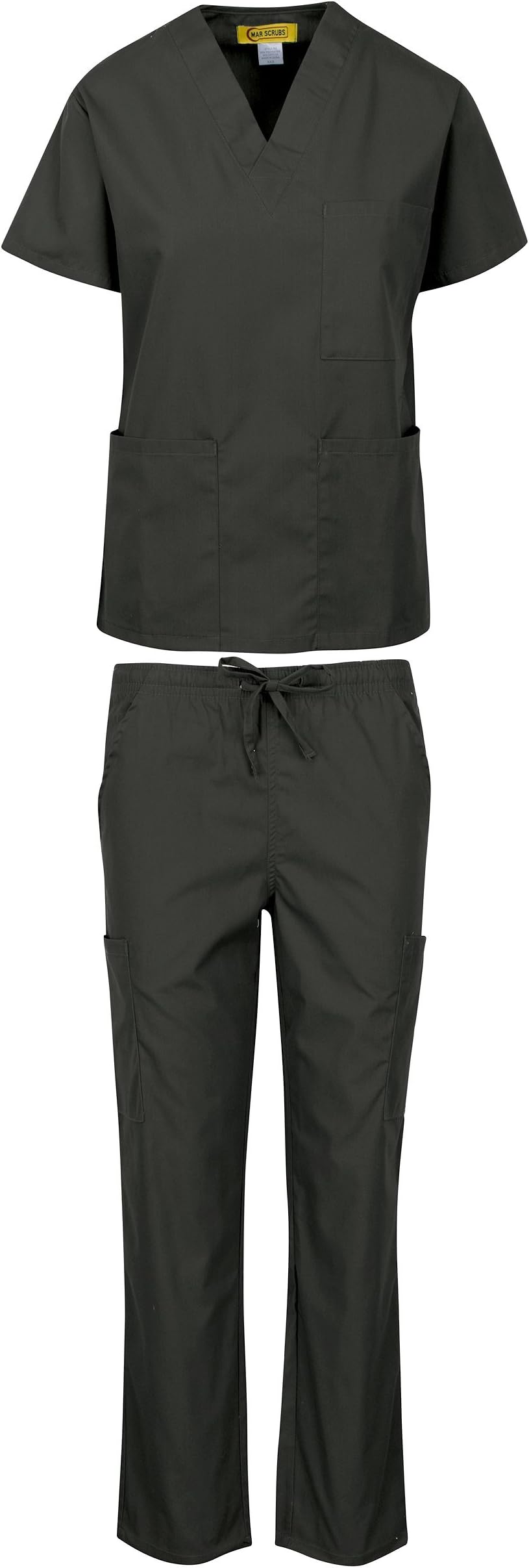 MAR SCRUBS Medical Uniform Women and Man Medical Scrubs Sets Top and Pants Dark Grey-XXS