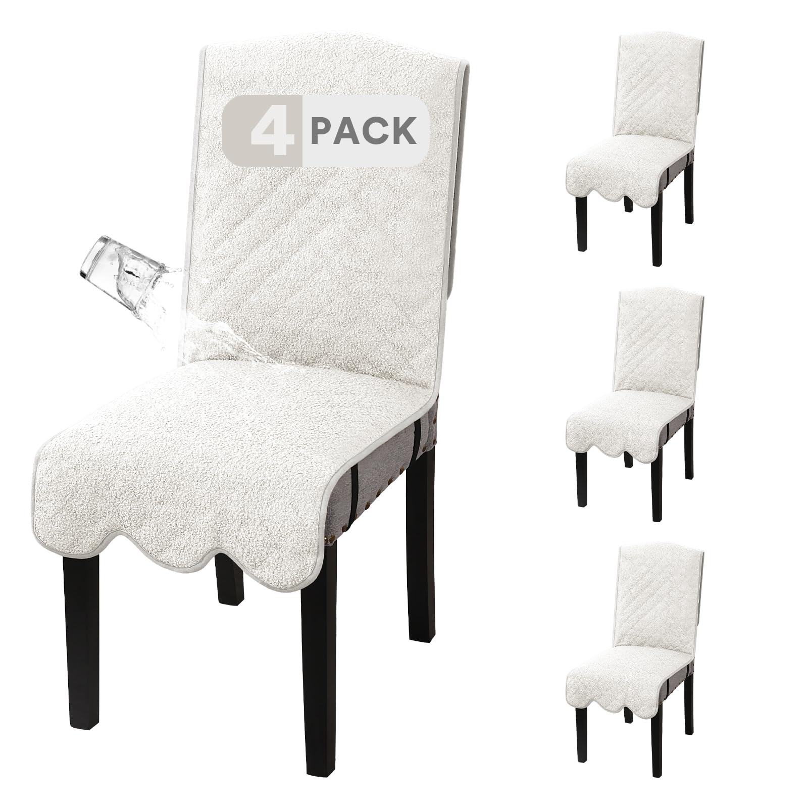 Photo 1 of H.VERSAILTEX 100% Waterproof Dining Chair Covers Set of 4 Teddy Fleece Kitchen Chair Covers Parson Chair Slipcovers for Kitchen Dining Room, Natural White