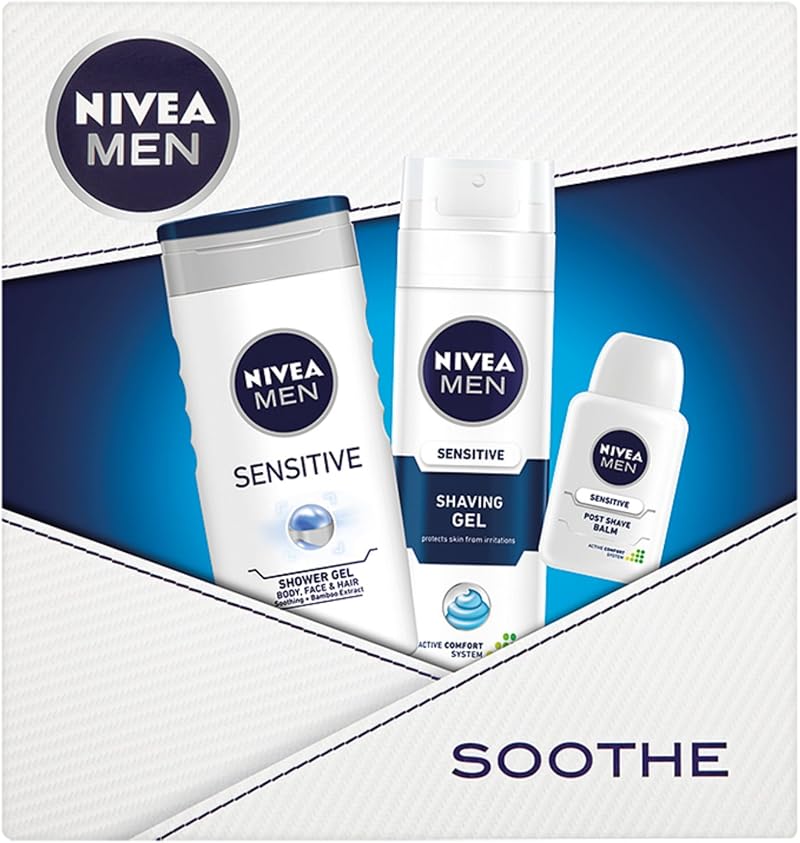 Nivea Men Sensitive Skin Gift Set Shower Gel Shaving Gel Post Shave Balm