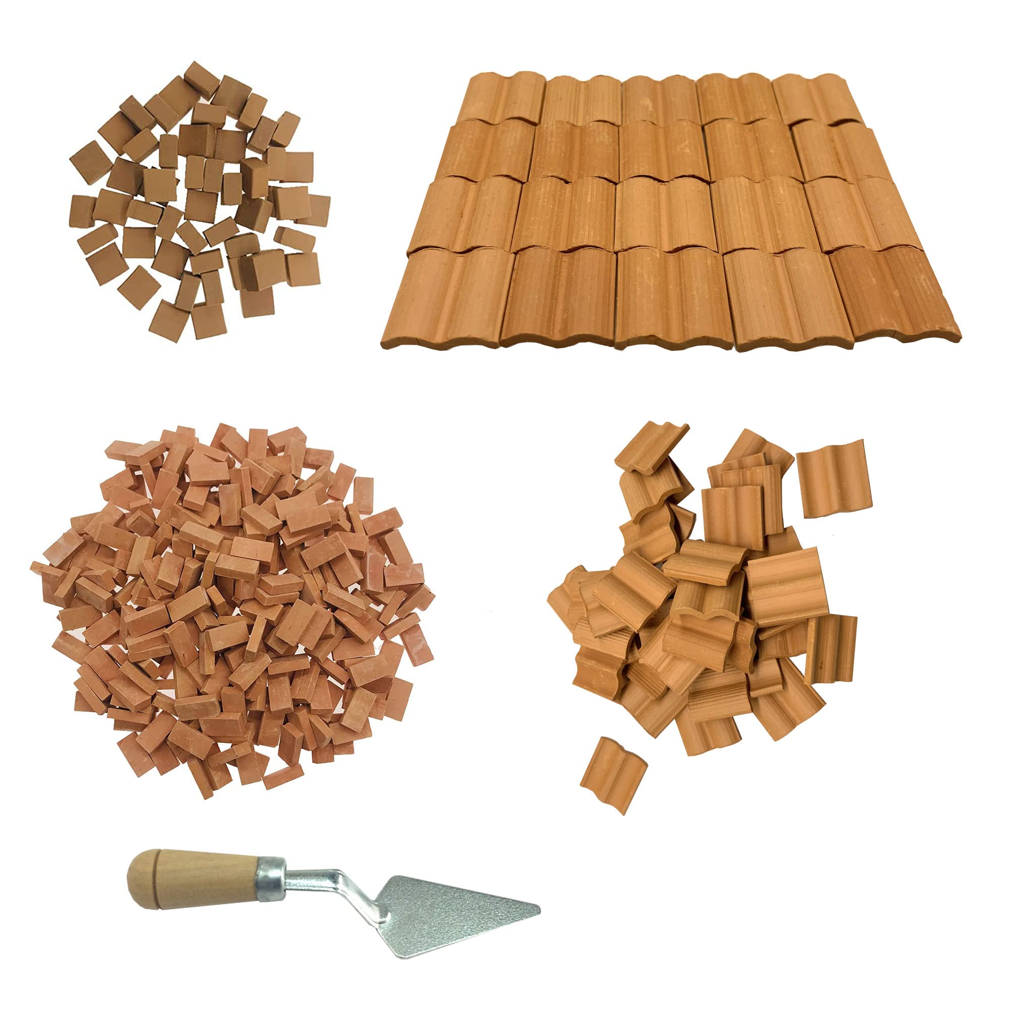 Cayway 150 PCS Mini Red Wall 50 PCS Mini Red Roof Tiles Model Building with Tool Set, Scale Model Bricks 18mm Fake Tiles Model for Dollhouse Bricks Diorama Fairy — image 1