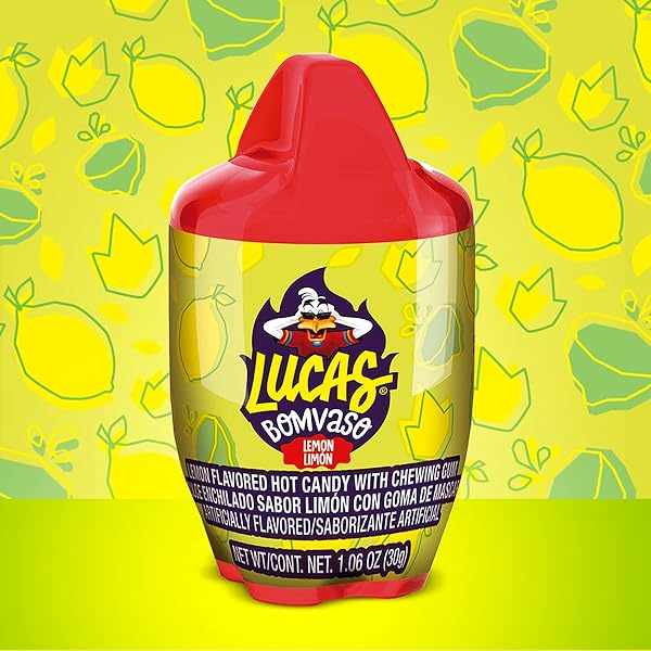 LUCAS BOMVASO JELLY LEMON FLAVORED WITH CHEWING GUM CANDY, 1.06OZ – 10 PIECES PACK FOR TREATS, FRUIT, PARTIES, PIÑATAS