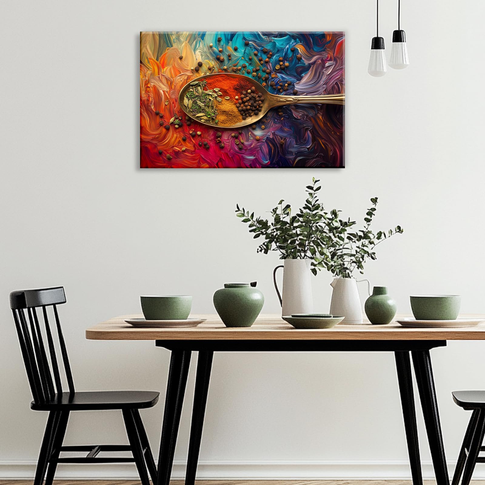 Condition photo showing New/Like New for kitchen wall decor colorful spices seasoning on spoon picture print on canvas abstract contemporary 