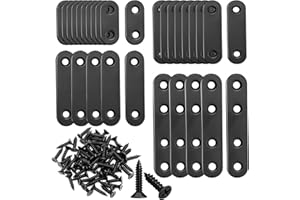 mankk 86PCS Black Straight Flat Metal Bracket Mending Plates Stainless Steel Flat Brace Brackets Fixed Connecting Plate for Wood Repair Fixing