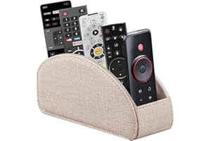 Arniche Leather Remote Control Holder,Universal TV Remote Organizer with 5 Compartments,Desktop or Bedside Table Organizer for DVD,Blu-Ray,Gaming and Streaming Remotes,Glasses and Accessories(Beige)