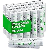 WENJOOP AAA Rechargeable Batteries 24-Pack, 1100mAh High-Capacity NiMH, Pre-Charged, 1200 Recharge Cycles, Low Self-Discharge