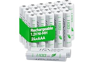 WENJOOP AAA Rechargeable Batteries 24-Pack, 1100mAh High-Capacity NiMH, Pre-Charged, 1200 Recharge Cycles, Low Self-Discharge