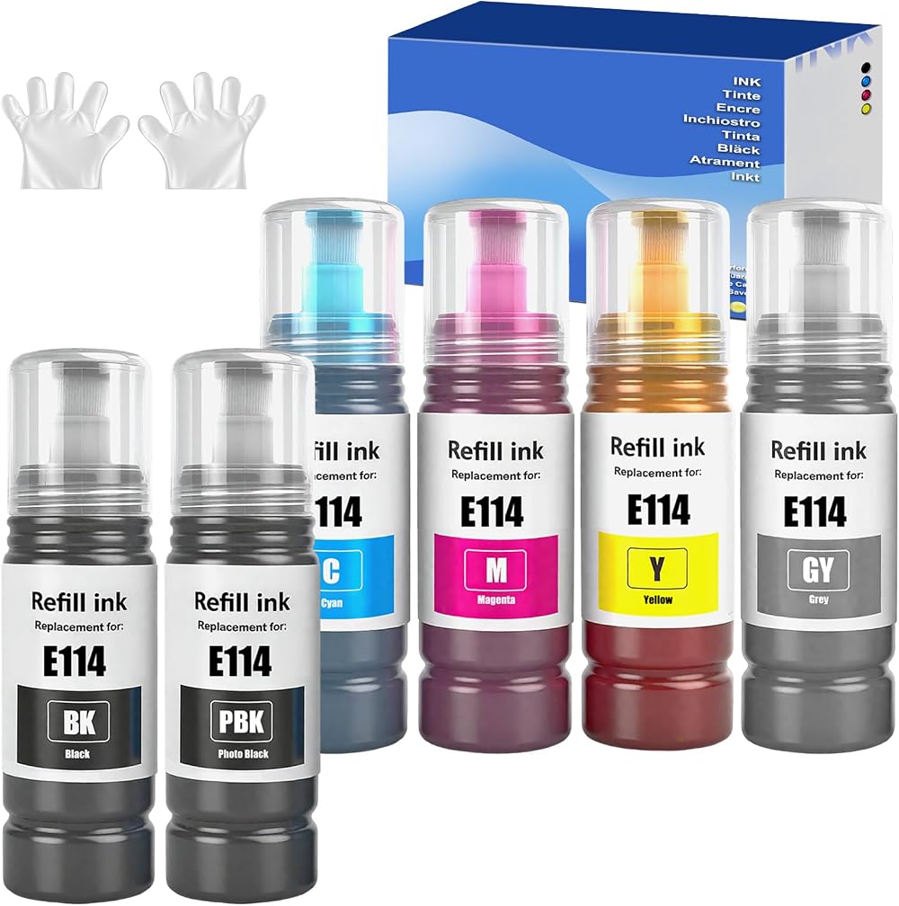 SHUOLEI 114 Ink Bottle Multipack for Epson ET-8500 ET-8550 - 6 Color Ink Refills