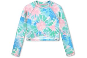 BesserBay Girls Rash Guard UPF 50+ Long Sleeve Mock Neck Crossover Hem Swim Crop Top 4-12 Years