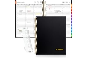 SUNEE Academic Planner 2024-2025, 17 Month Appointment Book 8.5"x11", Hourly, Weekly & Monthly - from August 2024 - December 2025, Flexible Cover, Note Page, Pocket, Bookmark, Black