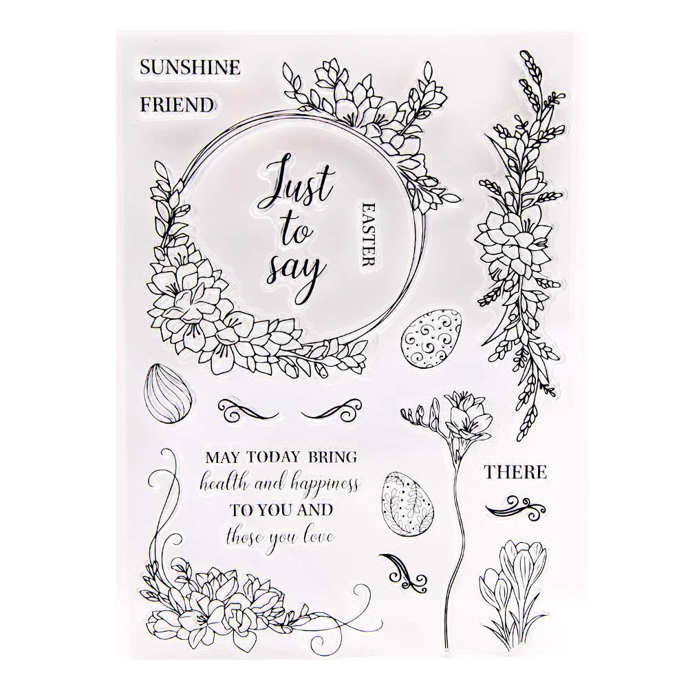 Arrietty Happy Easter Egg Spring Sentiment Flowers Leaves Clear Stamps for Card Making Decoration and DIY Scrapbooking Tools Rubber Stamps