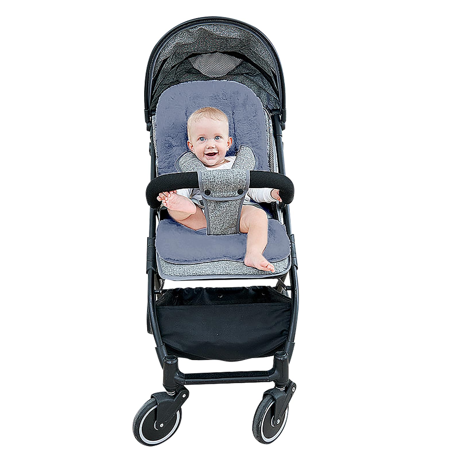 76 * 37cm Baby Stroller Plush Cushion Universal Faux Fur Baby Pushchair Seat Liner Soft Warm Pram Buggy Pad Seat Cover Seat Cushion Pad Washable Baby Stroller Padding for Newborn Gift