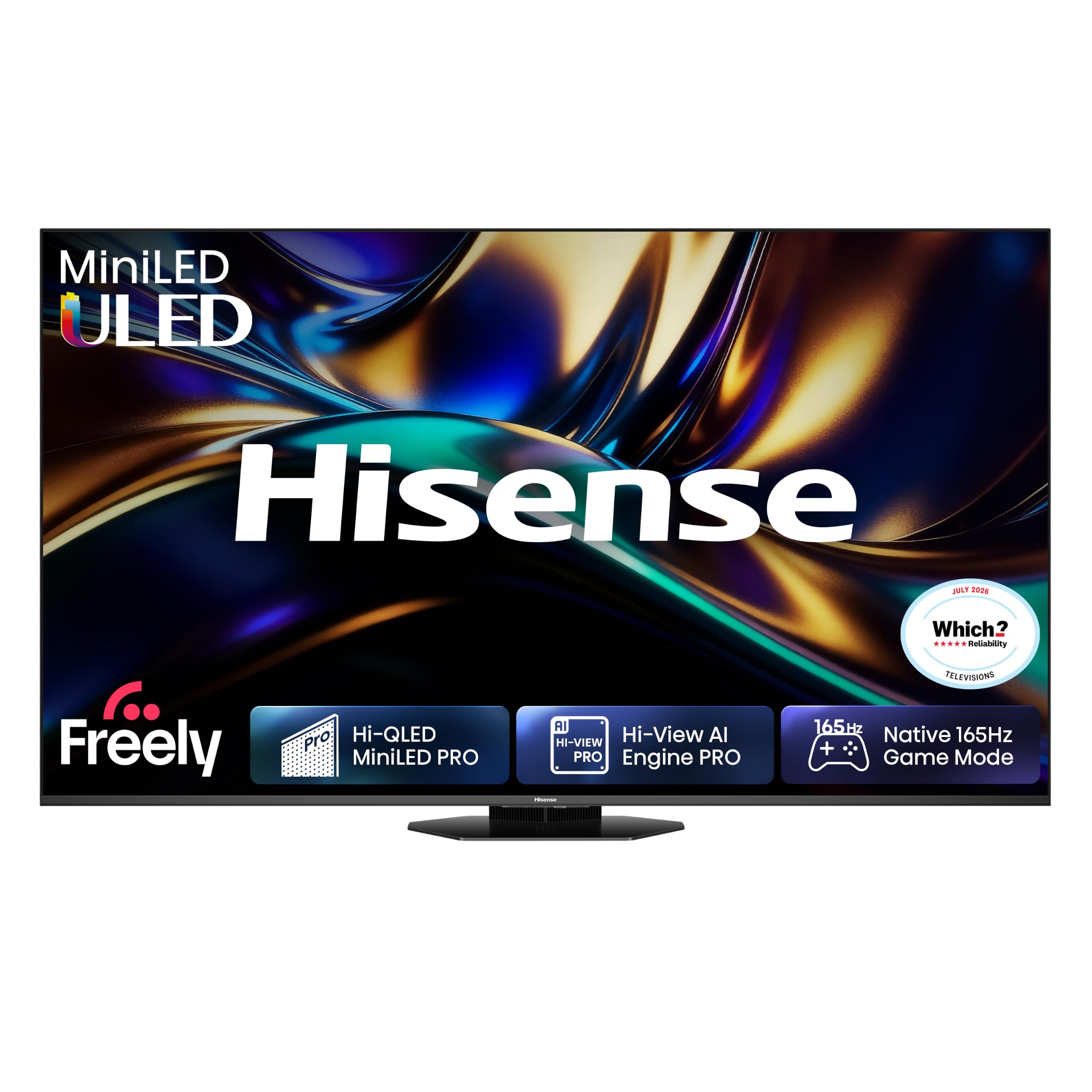 Hisense 85" 85U8QTUK MiniLED QLED 165Hz Smart AI TV - Hi-View AI Engine PRO, 165Hz Game Mode Ultra, 4.1.2 Channel, Dolby Atmos, Quantum Dot Colour, Anti-Reflection PRO with Freely, YouTube, Netflix