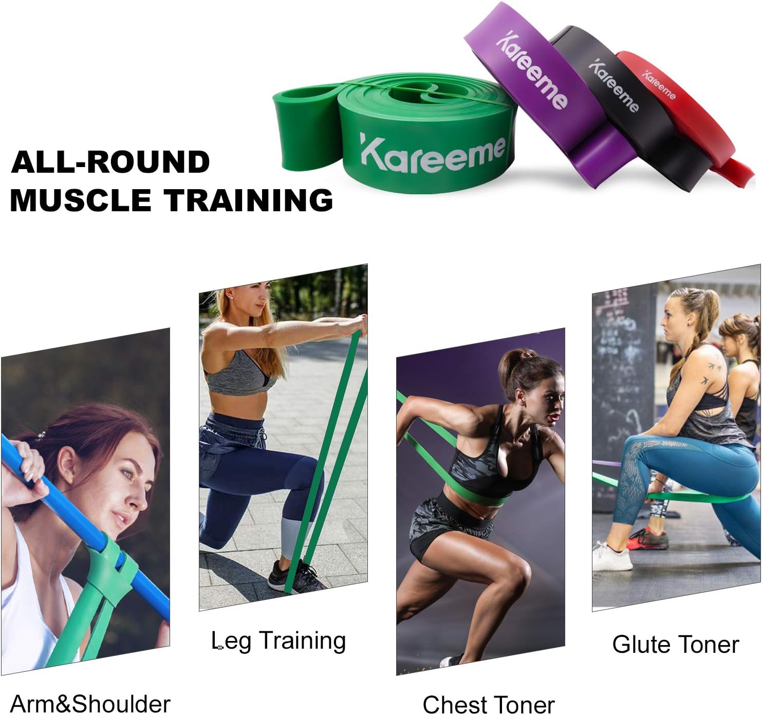 KAREEME 4 Packs Resistance Bands, 4 Different levels Workout Loop Bands