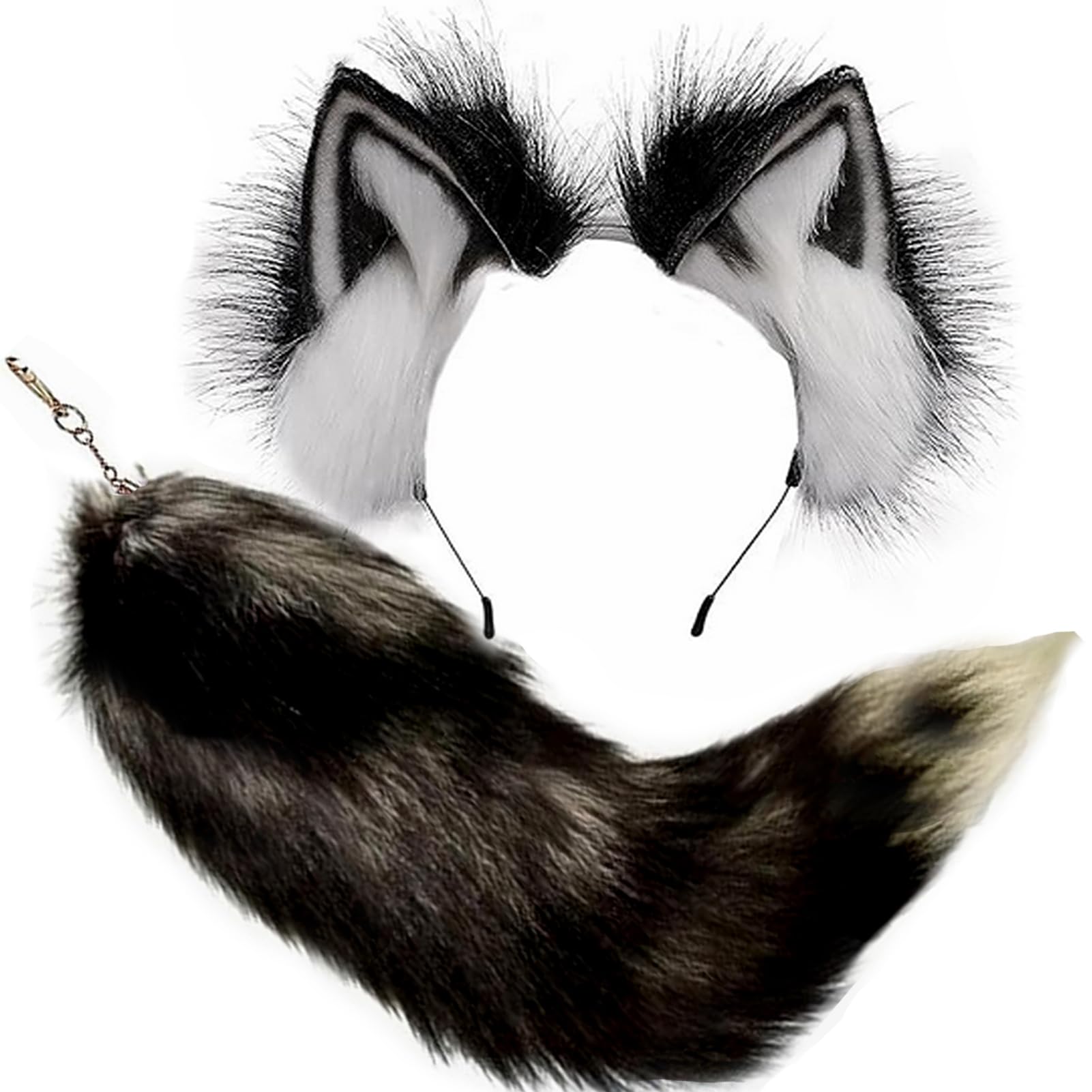 Photo 1 of YXCFEWD Fox Costume Fox Ears Therian Tail Set Cat Wolf Ears Fluffy Furry Tail Over 1 Years Old(Black with White)