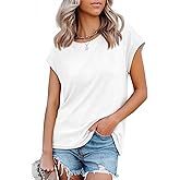 Tankaneo Womens Short Cap Sleeve Tops Crew Neck Loose Fit T Shirt Basic Casual Sleeveless Tee Shirts