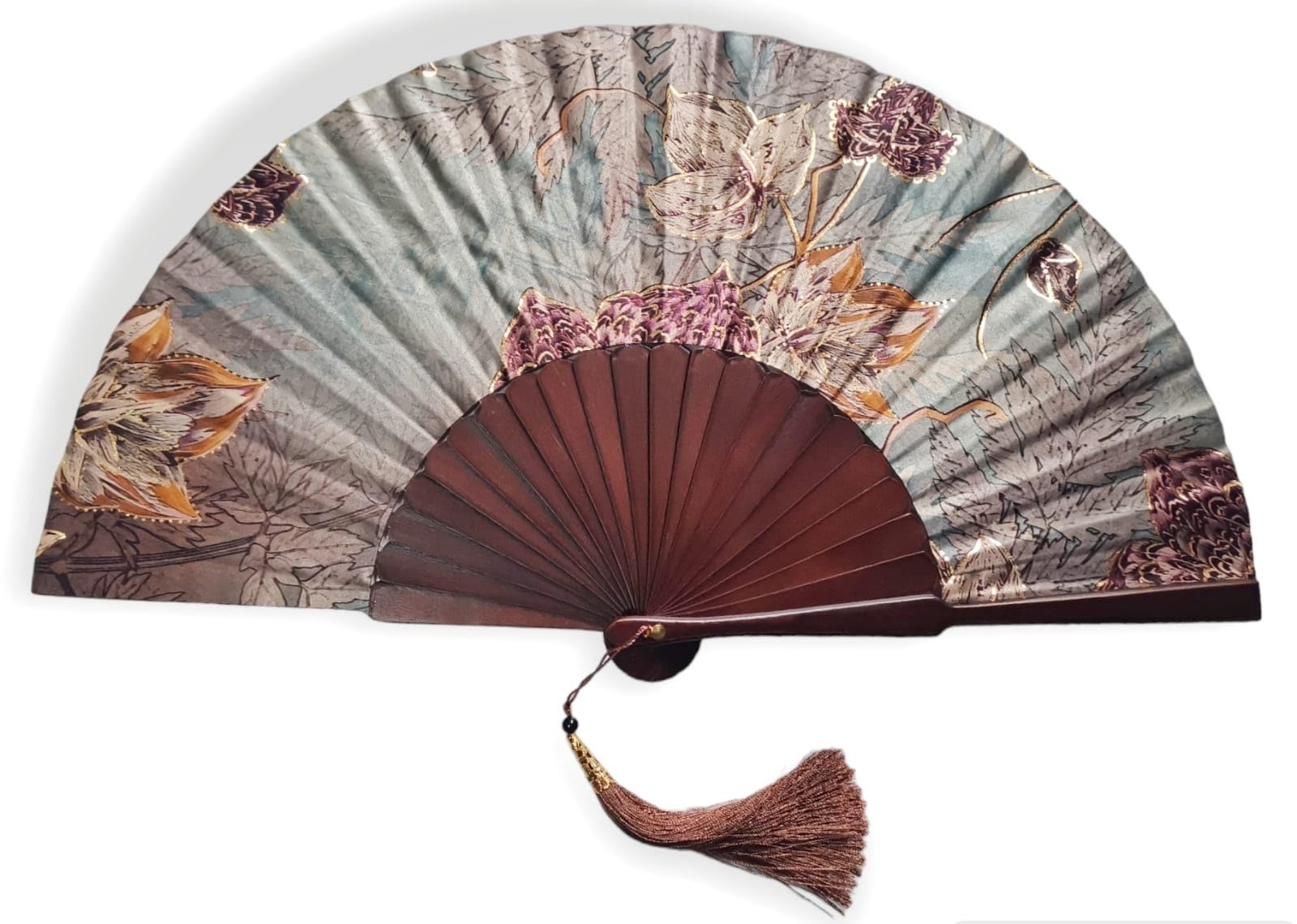 Photo 1 of Golden Sunset Foldable Fan, Handmade in Bali, Satin and Pine Wood for Weddings, Church, Outdoor Parties, Travel, Pool and Beach, Great Gift for Mom, Grandma, Wife, Girlfriend