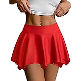 Avidlove Women Mini Flowy Pleated Skirt Lingerie Ruffles Beach Short Skirt Red XX-Large