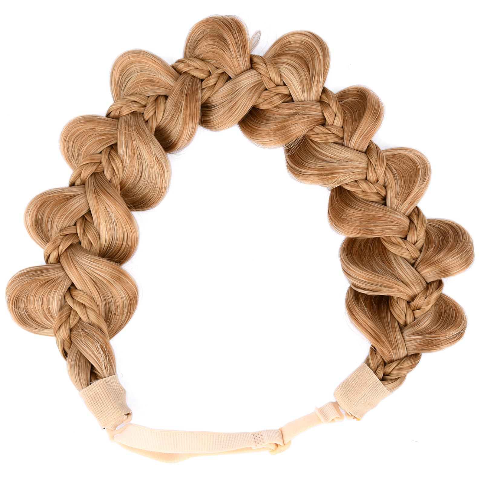 BOBIYA Kinky Gourd Synthetic Hair Braided Headband Wide Plaited Braids Elastic Stretch Plait Hair Headband (Golden Brown)