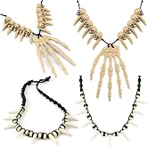 Tondiamo 4pcs Halloween Skull Bone Necklace Skeleton Accessories | for Witch, Pagan, Savage, Pirate, Viking, Halloween Cosplay Jewelry, Adjustable Cord Design, 2 Styles, Gothic Caveman Parties