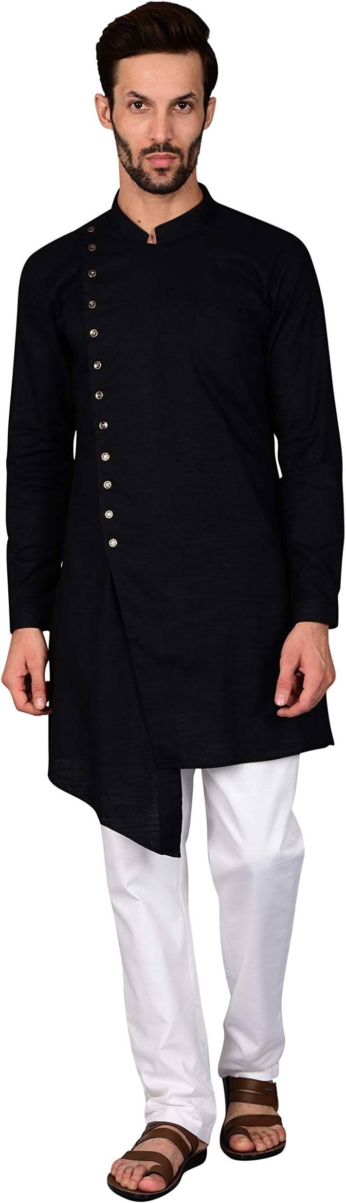 Designer Sherwani Style Asymmetric Kurta with Trouser Style Pyjama for Men
