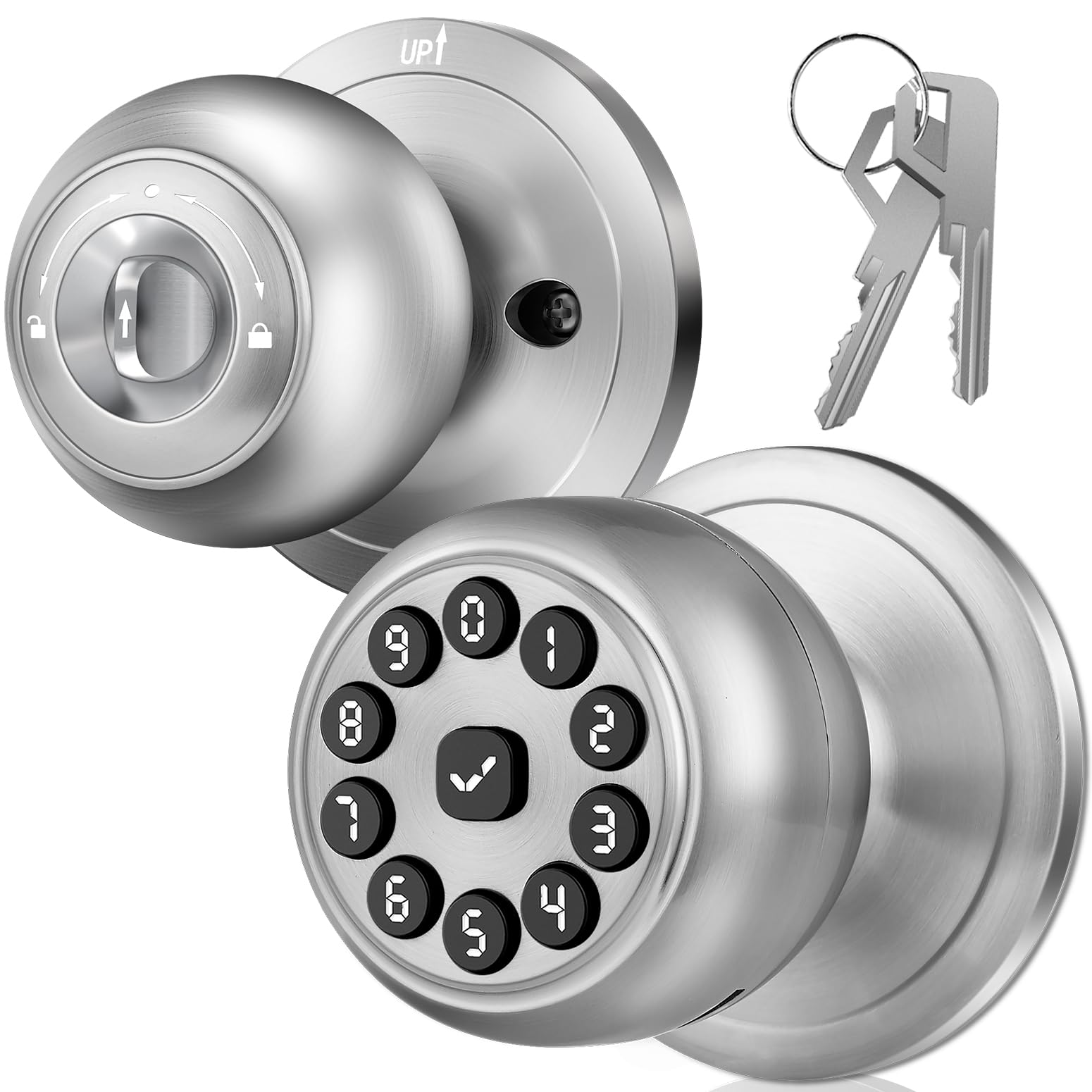 Photo 1 of WREO Keypad Smart Door Knob Lock, Keyless Entry Door Lock with Handle - Auto Lock for Front Door - Electrionic Code Door Lock for Bedrooms, Home Office, Garage, Apartment - Easy Installation, Silver
