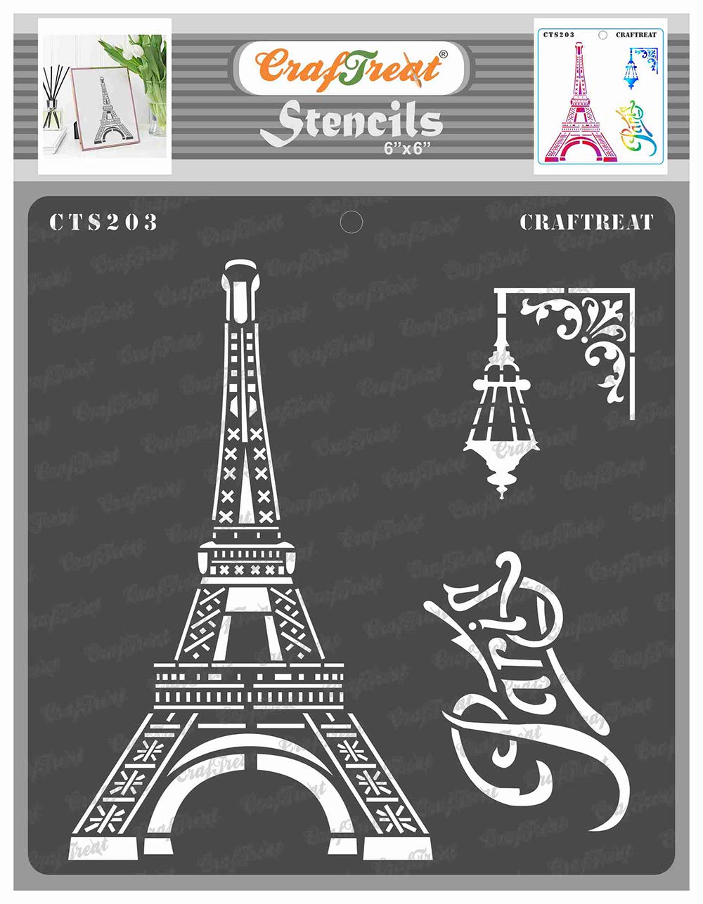 CrafTreat Reusable Eiffel Tower Stencils for Painting on Wood, Canvas, Paper, Fabric, Floor, Wall and Tile - Paris Stencil - 6x6 Inch DIY Art and Craft Stencils for Home Decor - Paris France Stencil
