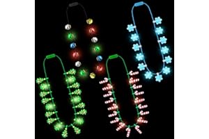 TRAPLACE 4PCS Christmas Light Up Necklace, 3 Modes Xmas Accessories with Bell Tree Candy Cane Snowflake Designs, Vibrant Bulbs Festive Party Supplies, Christmas Necklace for Ugly Sweater Party Favors