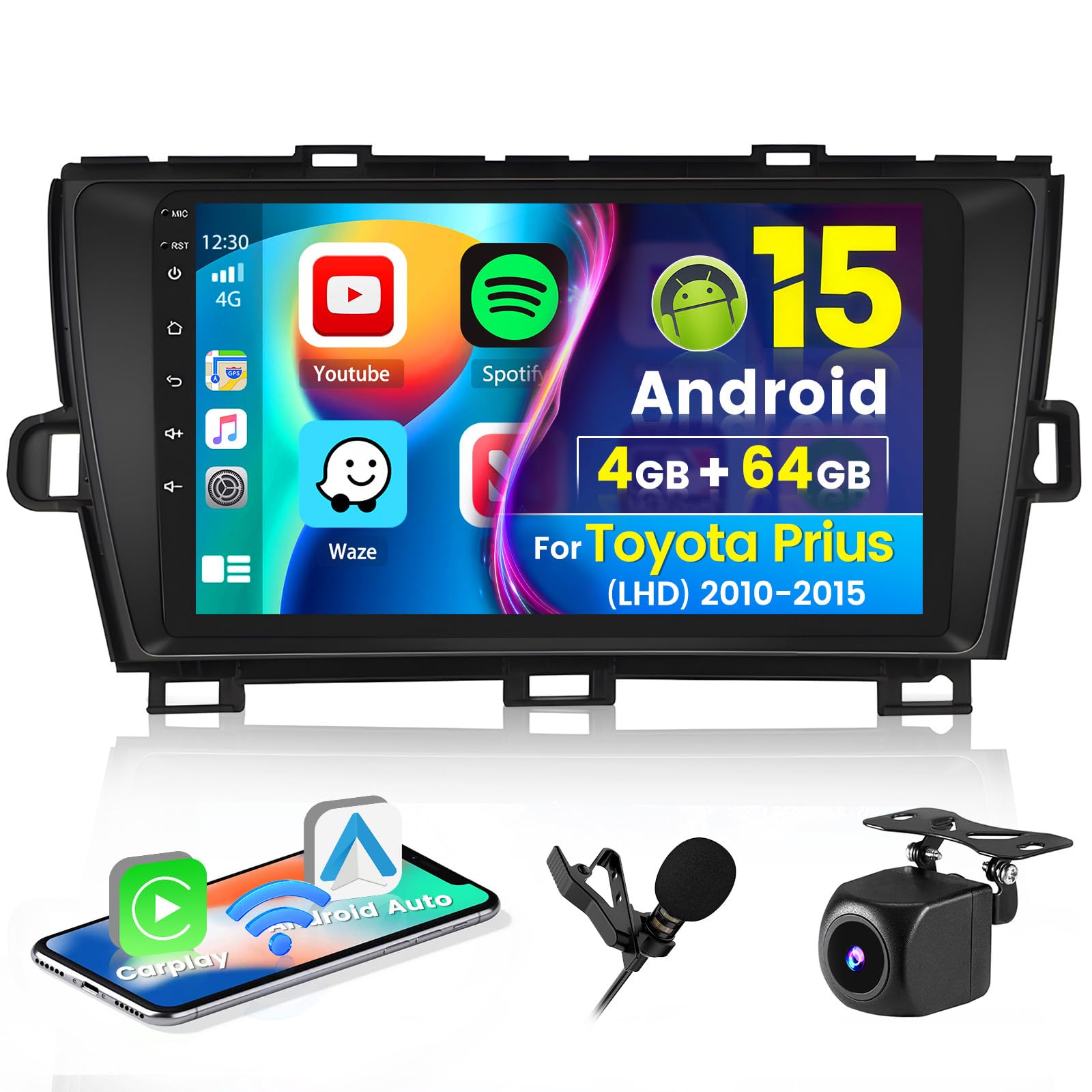 Photo 1 of Inefala 4GB 64GB Stereo for Toyota Prius with JBL 2010-2015 CarPlay Radio 8 Core Android 15 Head Unit Backup Camera IPS 9" Touchscreen GPS DSP 59UI