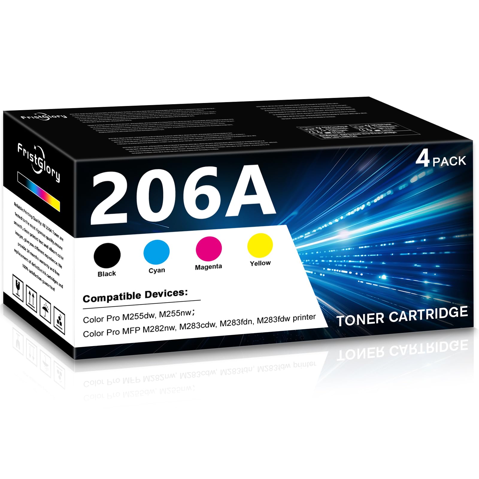 Photo 1 of 206A Toner Cartridges 4 Pack Set High Yield (with Chip) Replacement for HP 206 W2110A for Color Pro M255dw M255nw Color Pro MFP M282nw M283cdw M283fdn M283fdw Printer (Black Cyan Magenta Yellow)