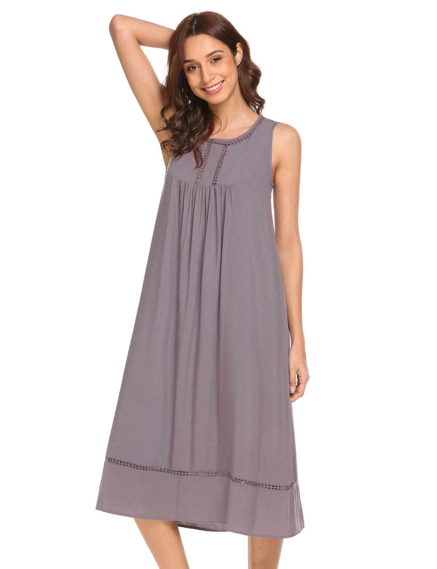 Ekouaer Ekoauer Womens Anna Cotton Nightgown, Sleeveless Victorian Sleepwear