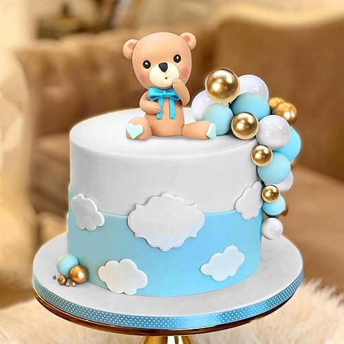 Shower Cake Baby Blue And Gold Baby Shower Decorations Bear Cake