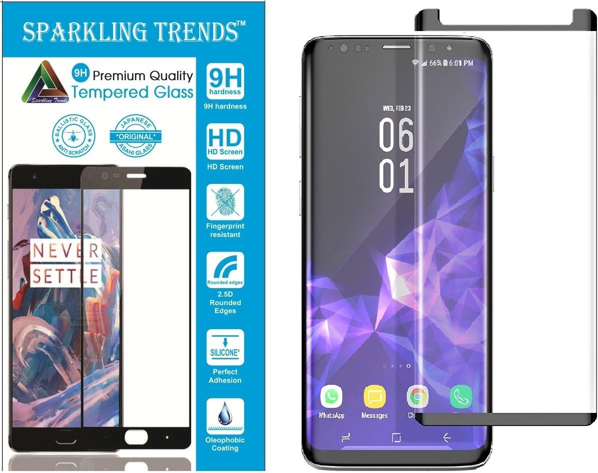 Sparkling Trends™ Premium Case Friendly 3D Tempered Glass Screen Protector for Samsung Galaxy S9 Plus 6.2 Inch (Black)