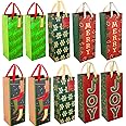 Christmas Wine Gift Bags for Wine Bottles Gift Bulk with Elegant Ribbon Handles and Christmas Gift Tags, 10pk Christmas Wine Bags for Wine Bottle Christmas Theme Designed Holiday Wine Gift Wrap