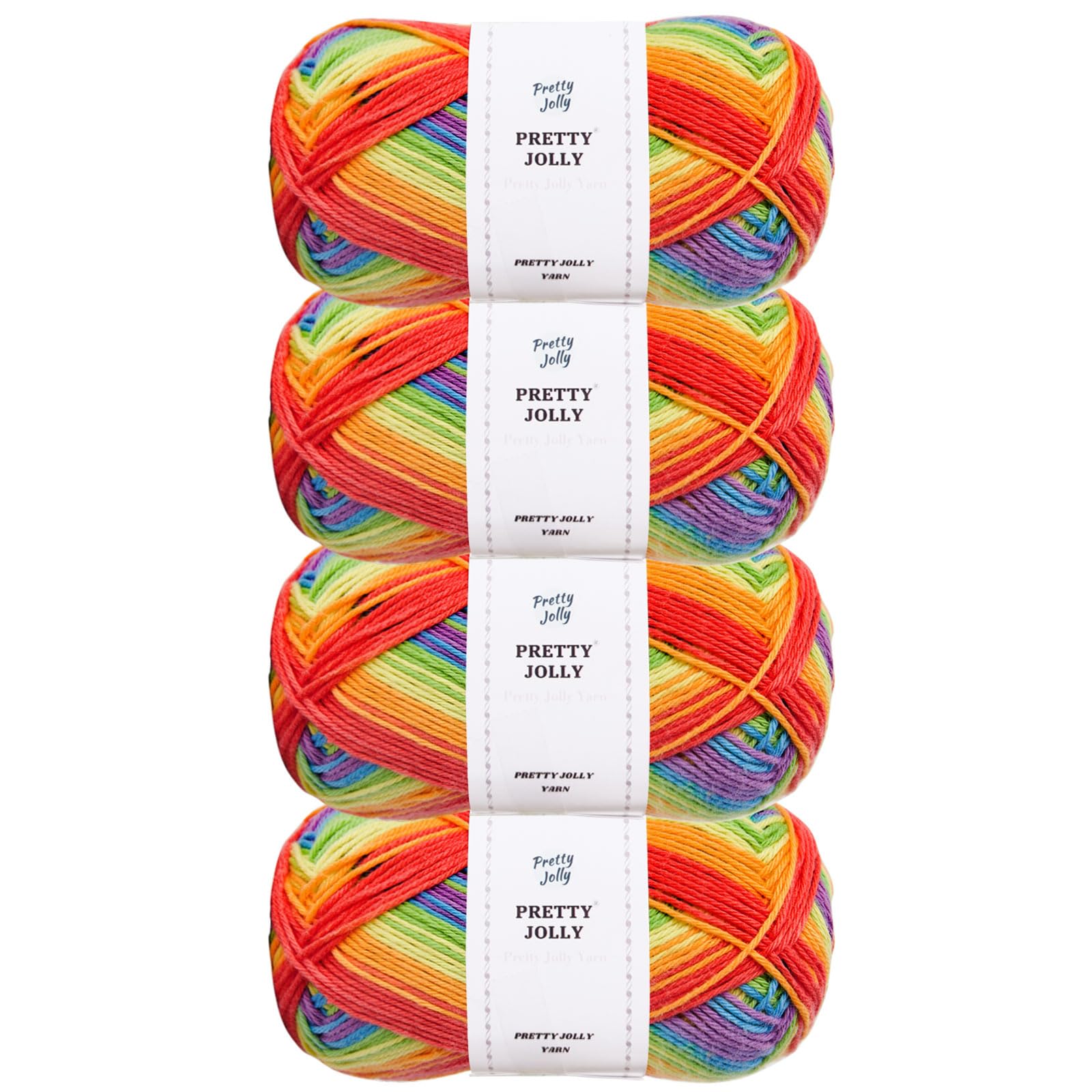 Pretty Jolly 4 Skeins Soft Baby Yarn, 100% Cotton, Crochet & Knitting, 4 Ply, Fingering Weight, Blanket Yarn for DIY Craft Total Length 4×160m/4×50g (Rainbow) — image 1