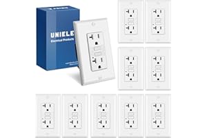 (10 Pack) UNIELE 20 Amp Slim Non-Tamper Resistant GFCI Outlet, GFI Receptacle with LED Indicator, 20A/125V, Wallplate Included, ETL Certified