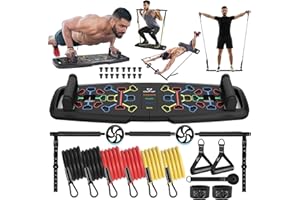 COFOF Push Up Board, Foldable Workout Board for Upper Body Push Up Strength Training, Portable Home Gym Resistance Band Board with 16 Gym Accessories for Full Body Workout