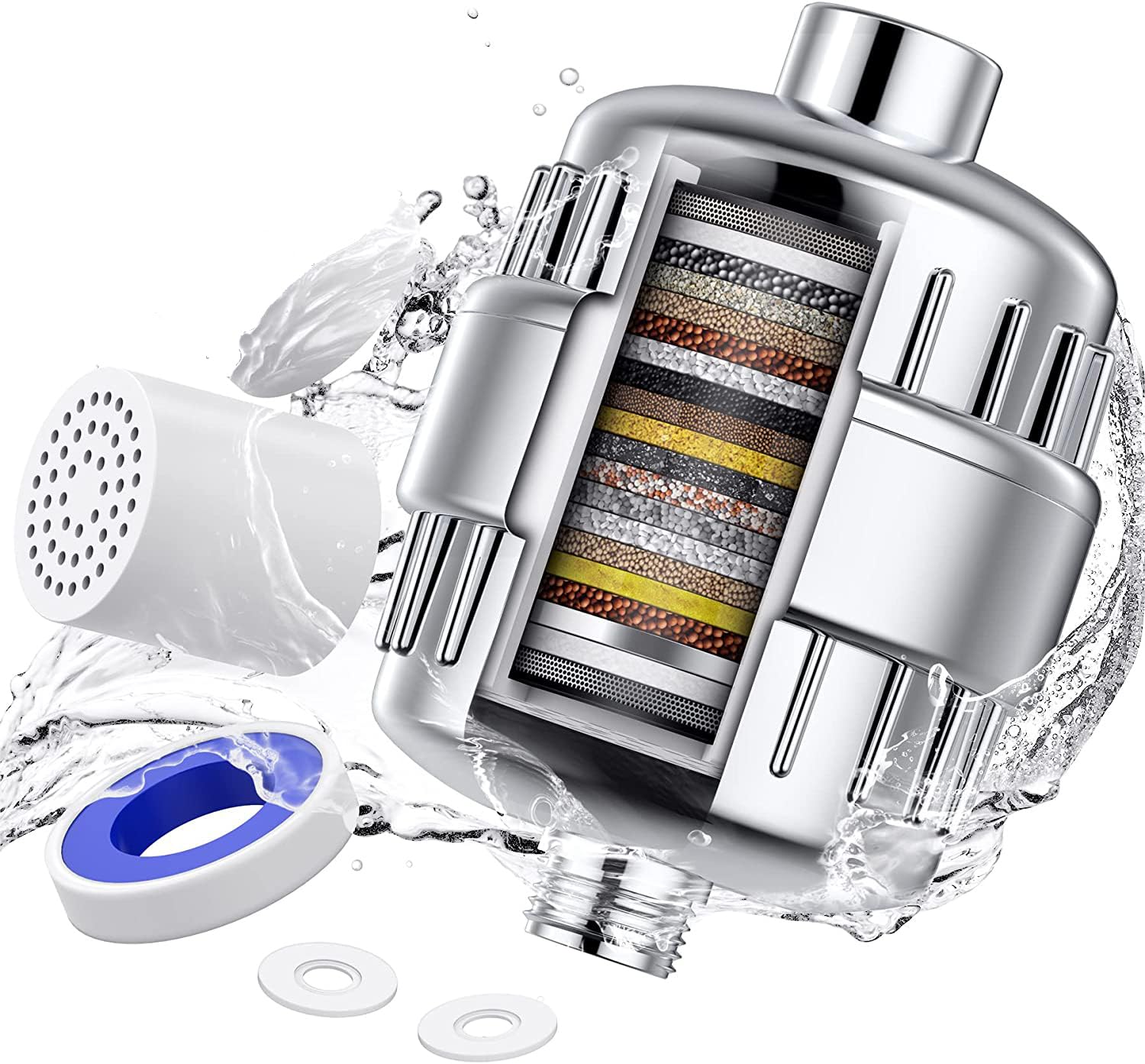 17 Stage Shower Filter with Vitamin C for Hard Water - High Output Shower Water Filter to Remove Chlorine and Fluoride