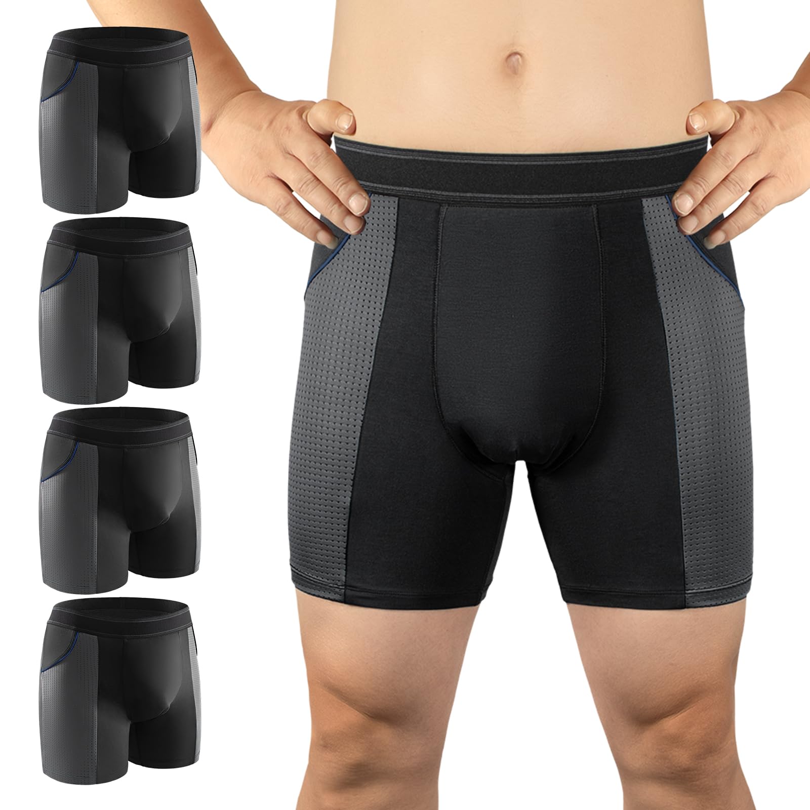 Photo 1 of Carer Incontinence Underwear for Men Washable Mens Incontinence Underwear for Bladder Leak Protection 80ML Reusable Leak Proof Underwear for Men Urinary Incontinence Boxer Shorts (4 Black, XL)